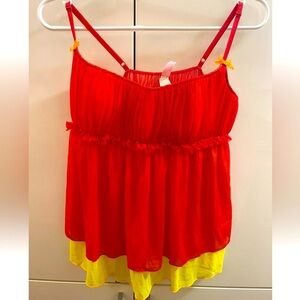 Victoria Secret Lingerie Babydoll Teddy Red/ Yellow  Strappy Flyaway Siz L  New